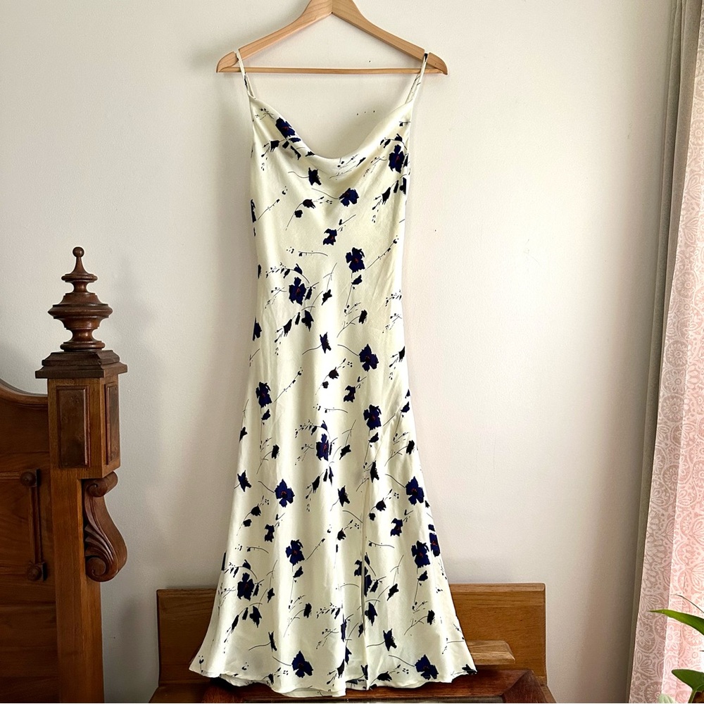 Willow • Audrey Floral Cowl Neck Silk Satin Slipdress